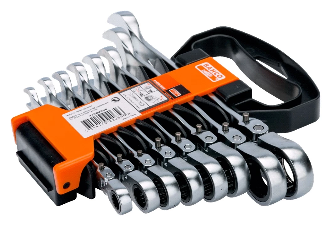 Bahco 41RM/SH8 8 Piece Locking Flexi Head Ratchet Combination Spanner Set 8-19mm 1 Bahco 41RM/SH8 8 Piece Locking Flexi Head Ratchet Combination Spanner Set 8-19mm