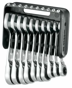 Facom 467BS.JP10 10 Piece Metric Stubby Anti-Slip Ratcheting Spanner Set 7-17mm