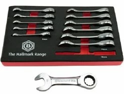 Britool Hallmark BHSRWSET12 12 Piece Stubby Ratchet Combination Spanner Set In Foam Tray
